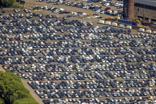 Aerial view, car park of CAT Automobillogistik Essen GmbH, Katernberg, Essen, Ruhr area, North