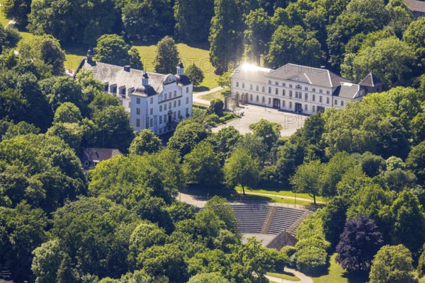 Aerial view, Borbeck moated castle and castle park, Dubois-Arena amphitheatre open-air stage,