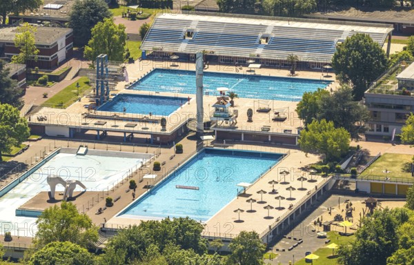 Aerial view, Grugabad Am Grugapark, outdoor swimming pool, Rüttenscheid, Essen, Ruhr area, North