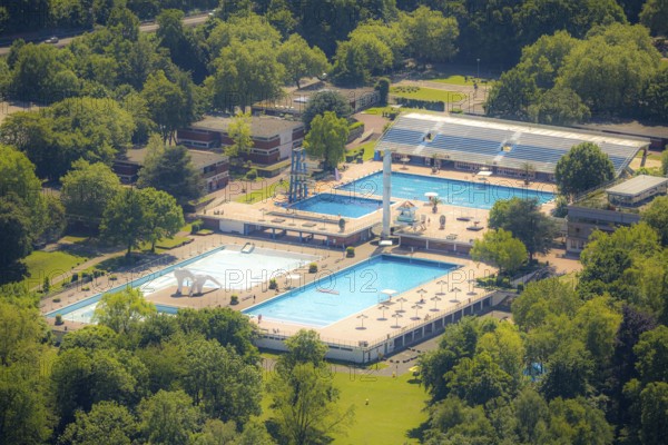 Aerial view, Grugabad Am Grugapark, outdoor swimming pool, Rüttenscheid, Essen, Ruhr area, North