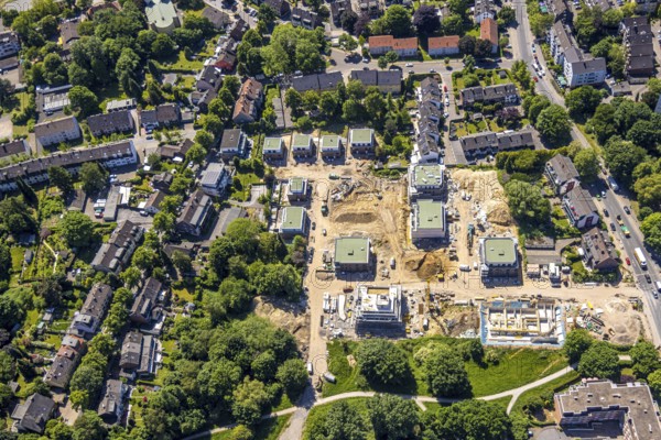 Aerial view, construction site at the former Bocholder Straße nursery with new-build apartment