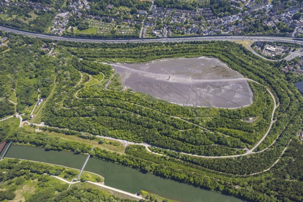Aerial view, Schurenbach slag heap, Bramme sculpture for the Ruhr region by the artist Richard
