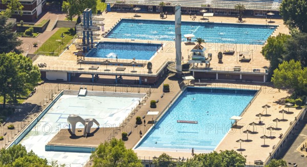 Aerial view, Grugabad Am Grugapark, outdoor swimming pool, Rüttenscheid, Essen, Ruhr area, North