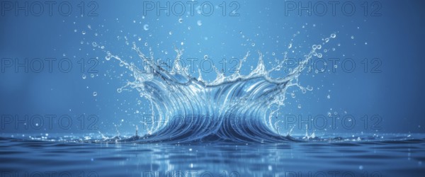 Captivating water splash against a vibrant blue backdrop, showcasing the dynamic nature of liquid
