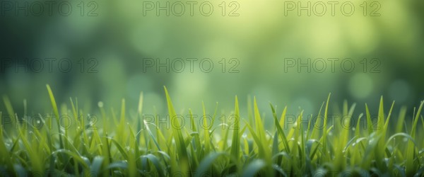 Close-up shot of vibrant green grass with a blurred bokeh background, perfect for nature and