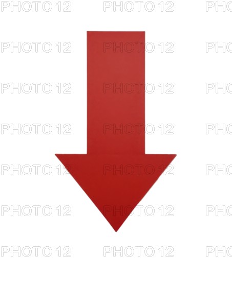 A vibrant red arrow pointing downwards on a stark white background, perfect for visual emphasis, AI