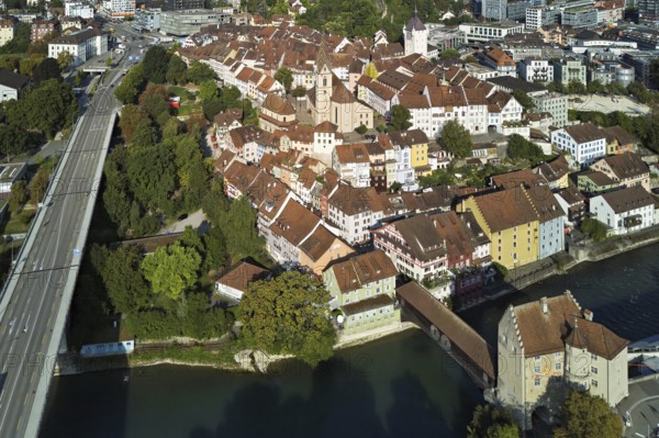 View of the old town with the parish church Maria Himmelfahrt, on the left the high bridge, in