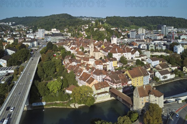 View of the old town with the parish church Maria Himmelfahrt, on the left the high bridge, behind