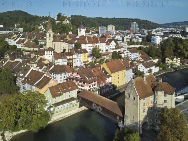 View of the old town with the parish church of Maria Himmelfahrt, in the background the ruins of