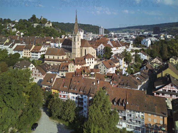 View of the old town with the parish church of Maria Himmelfahrt, behind the ruins of Stein Castle,