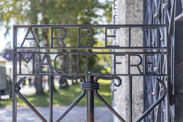 Tor tor at Dachau concentration camp with inscription Arbeit macht frei, Dachau Concentration Camp