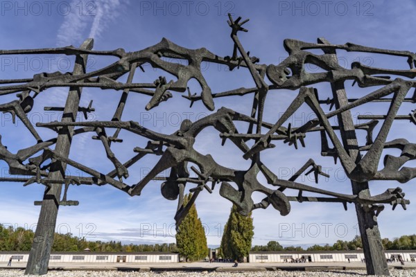 Monument Skeletons in the barbed wire by the Jewish sculptor Nandor Glid, Dachau Concentration Camp