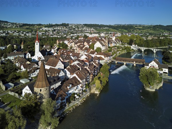 Old town with the Catholic Church of St. Nicholas, the tower of the Muri- Amthof and the witches'