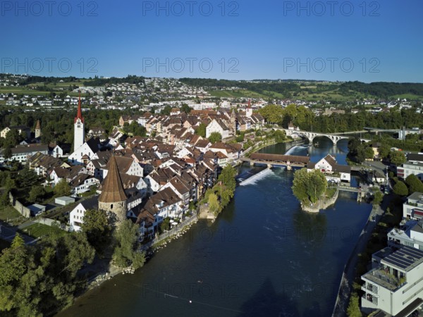 Old town with the Catholic Church of St. Nicholas, the tower of the Muri- Amthof and the witches'