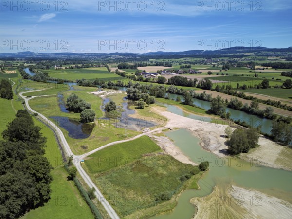 Freshly renaturalised area on the Reuss, floodplain landscape, Reussegg hamlet, Sins, Freiamt,