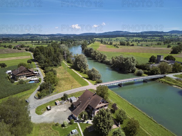 Bridge over the river Reuss, behind the nature reserve Reussspitz, Mühlau, Freiamt, Canton, Aargau,