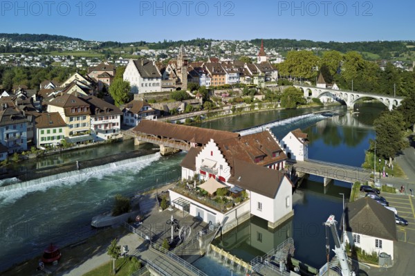Old town with the tower of the Muri- Amthof, in the foreground the weir and the museum
