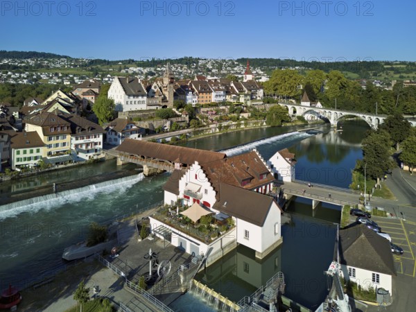 Old town with the tower of the Muri- Amthof, in the foreground the weir and the museum