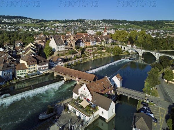 Old town with the tower of the Muri- Amthof, in the foreground the weir and the museum