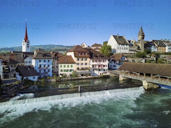 Old town with the Catholic Church of St Nicholas and the tower of the Muri- Amthof, in the