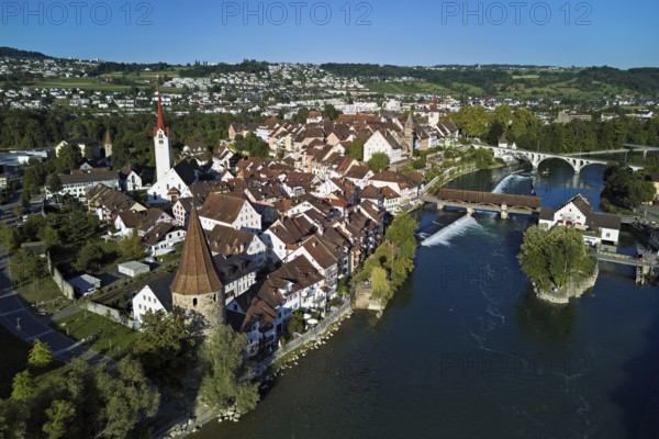 Old town with the Catholic Church of St. Nicholas, the tower of the Muri- Amthof and the witches'