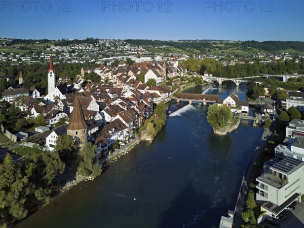 Old town with the Catholic Church of St. Nicholas, the tower of the Muri- Amthof and the witches'