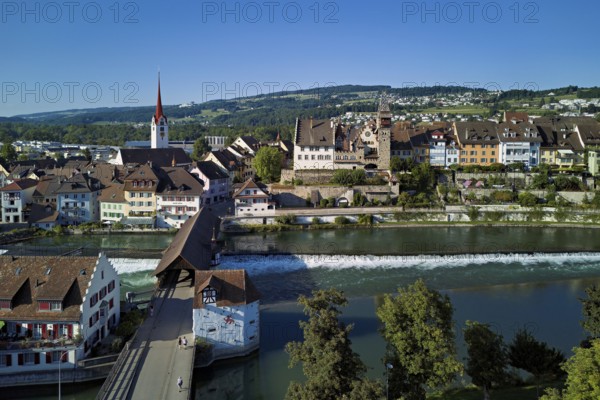 Old town with the Catholic Church of St Nicholas and the tower of the Muri- Amthof, in the