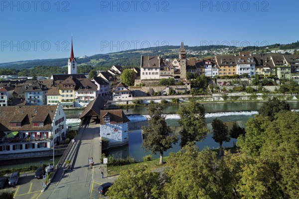 Old town with the Catholic Church of St Nicholas and the tower of the Muri- Amthof, in the