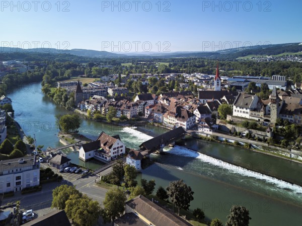 Old town with the Catholic town church of St Nicholas and the witches' tower and the tower of the