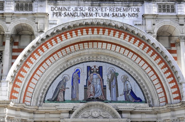 Partial view of Westminster Cathedral, London, England, Great Britain, Europe, Detailed mosaic with