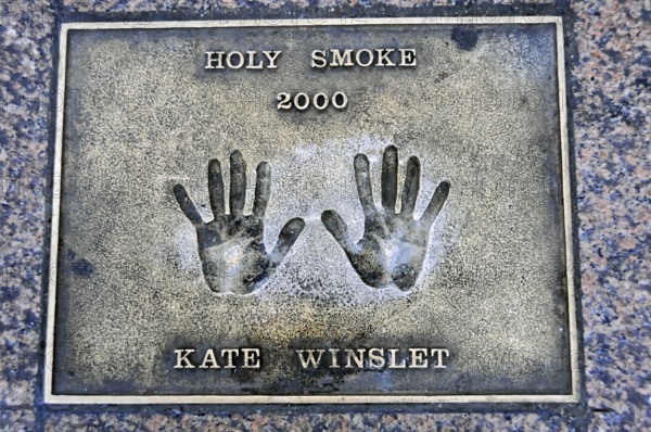 Commemorative plaque with handprints and inscription for Kate Winslet from 2000, London, England,