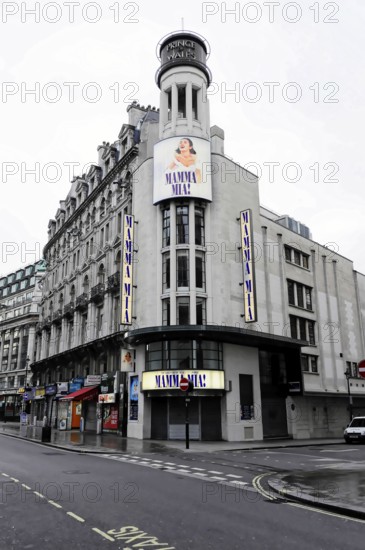 London, England, Great Britain, Europe, A building with a large Mamma Mia poster standing on an