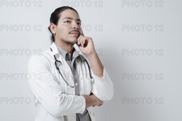 Friendly doctor hand on chin on isolated