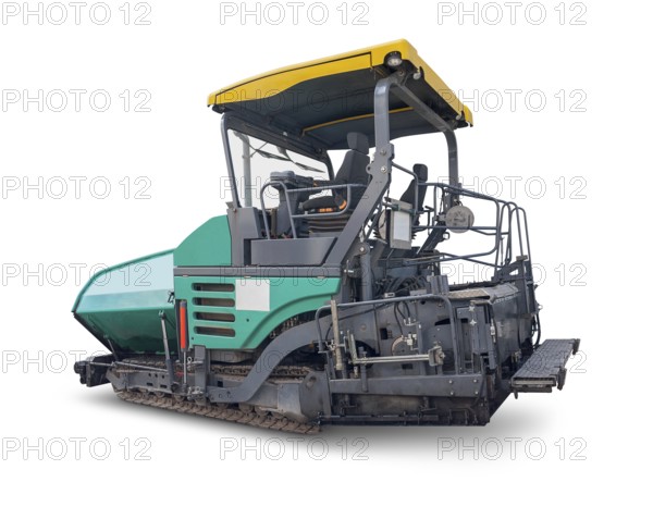 Asphalt finisher in white back with shadow