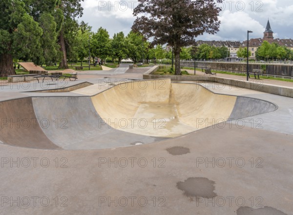 Skatepark seen in Saint-Die-des-Vosges, a commune in the Vosges department, Grand Est, northeastern