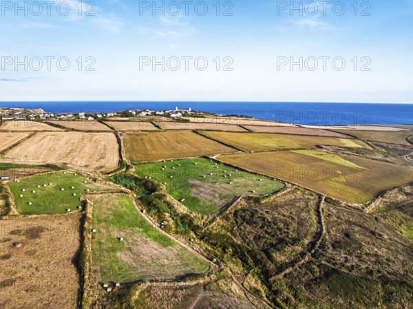 Cornwall fields and farms from a drone, Lizard Peninsula, South West Coast Path, Lizard, Cornwall,
