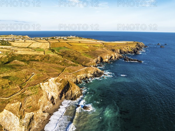 Lizard Peninsula cliffs from a drone, South West Coast Path, Lizard, Cornwall, England, United