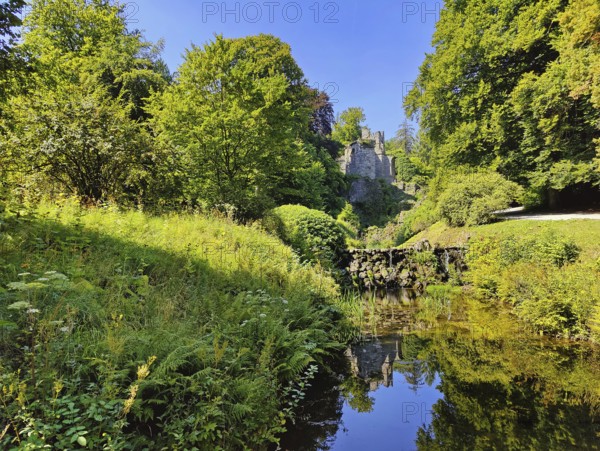 Landscape garden with artificial aqueduct in Bergpark Wilhelmshöhe, UNESCO World Heritage Site,