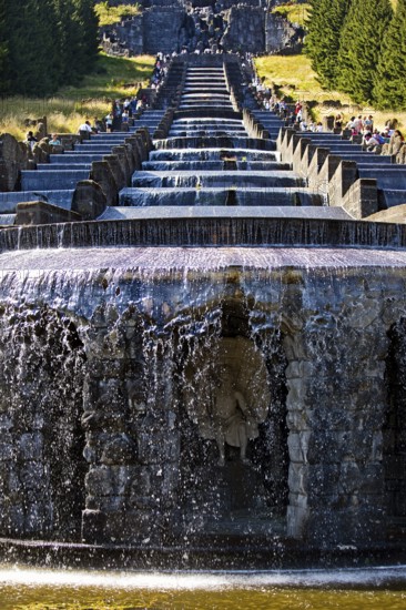 Water features with the Great Cascades at the Neptune Basin in Bergpark Wilhelmshöhe, UNESCO World