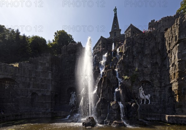Water features with fountain, Octagon at the Hercules Building, Bergpark Wilhelmshöhe, UNESCO World
