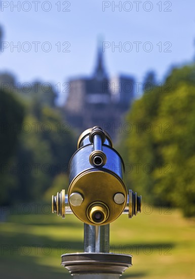 Bergpark Wilhelmshöhe, sharp, nostalgic telescope looking towards the blurred Hercules building,