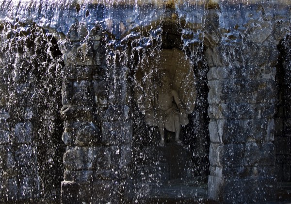 Water features at the Neptune Basin with a view of Neptune in Bergpark Wilhelmshöhe, UNESCO World