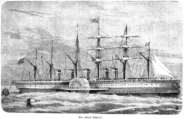 Great Eastern steamship and cable carrier, paddle steamer, four-master, five funnels, 1866
