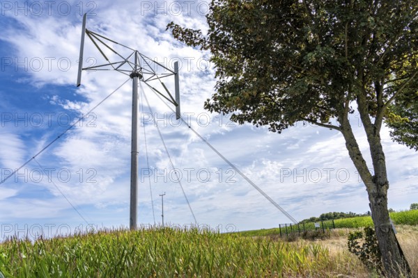Vertical axis wind turbine, Darrieu wind turbine, 2 vertically mounted rotors rotate around the