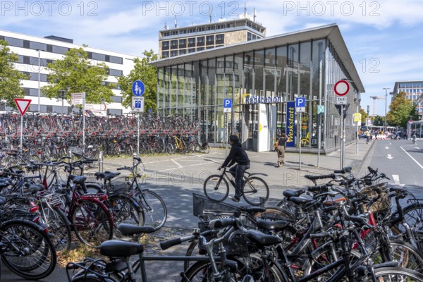 Cycling in Münster, large bicycle parking area in front of Münster main station, bicycle station,