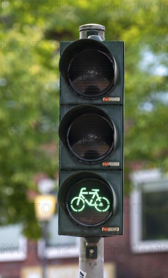 Bicycle traffic in Münster, bicycle traffic light, traffic light for bicycle traffic only, on a