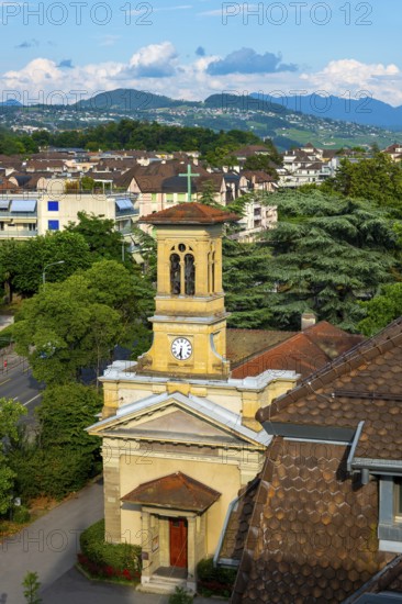 Temple of the Cross of Ouchy in a Sunny Summer Day in Lausanne, Vaud, Switzerland
