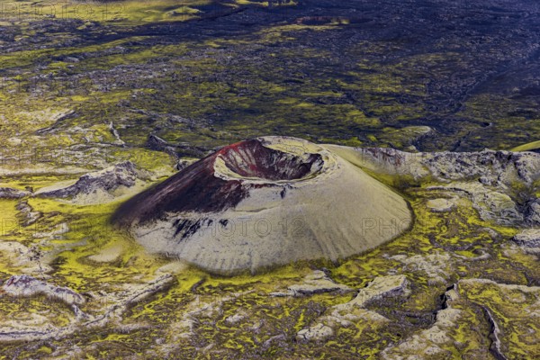 Volcanic landscape, volcanic crater, sunny, aerial view, summer, Laki, Lakagigar, Vatnajökull
