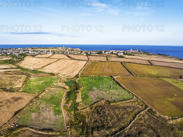 Cornwall fields and farms from a drone, Lizard Peninsula, South West Coast Path, Lizard, Cornwall,