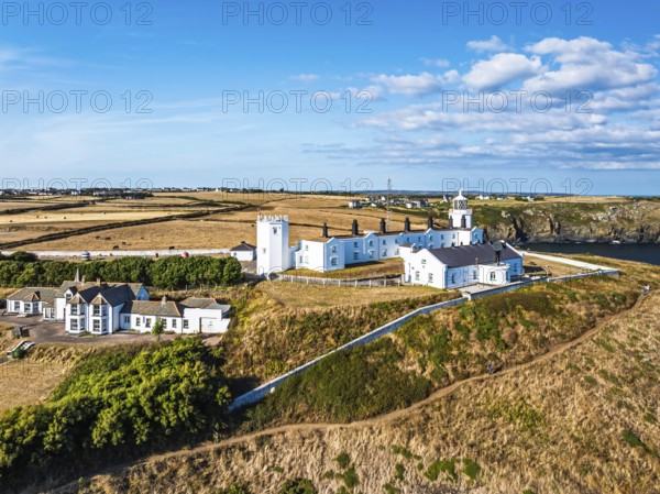 Lizard Lighthouse from a drone, Lizard Point, Cornwall, England, United Kingdom